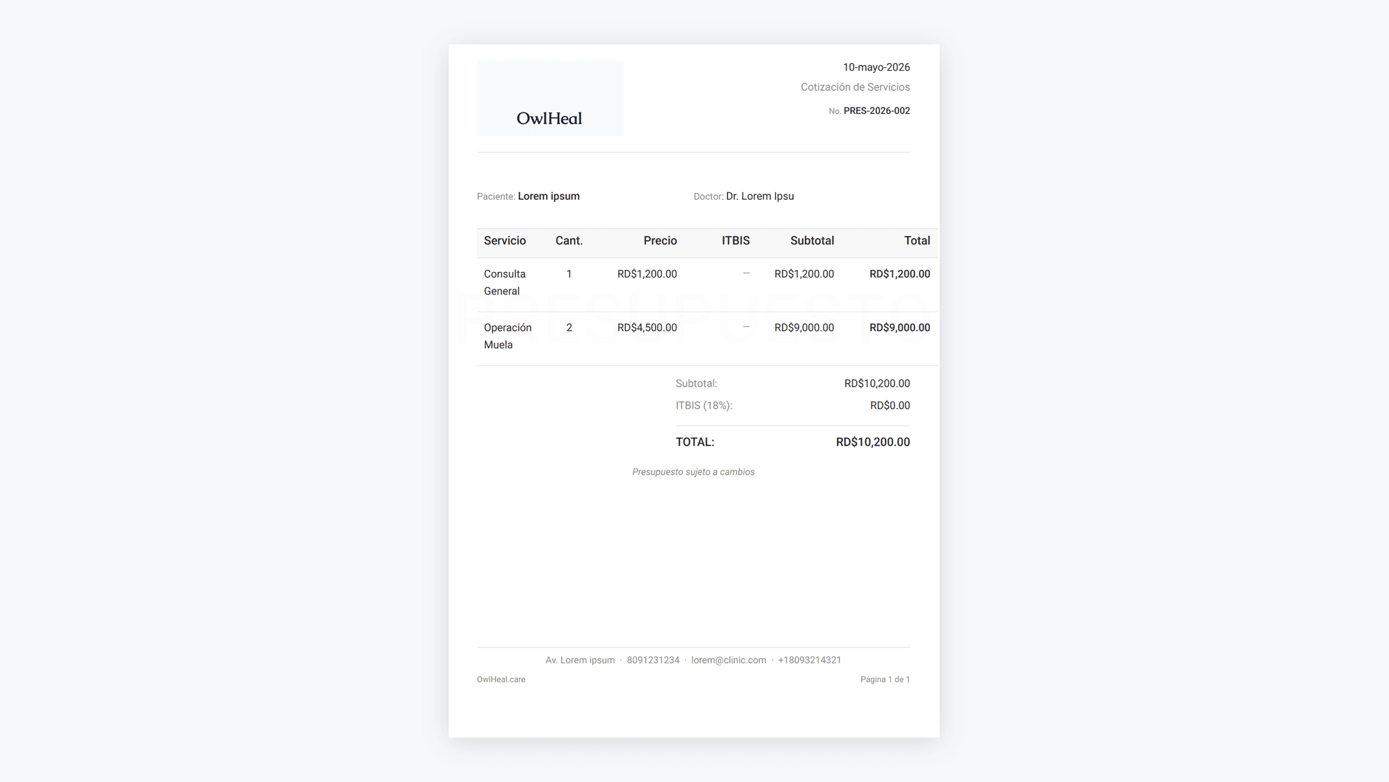 OwlHeal · PDF para el paciente